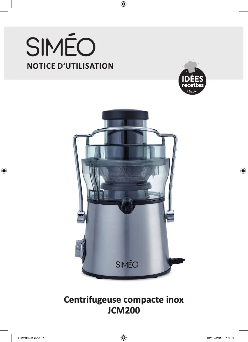 Image de la première page du manuel de l'appareil JCM200