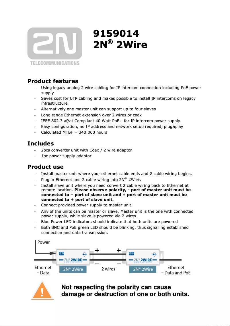 Page 1 de la notice Manuel utilisateur 2N 9159014