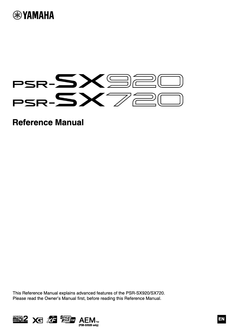Page 1 de la notice Manuel utilisateur Yamaha PSR-SX920