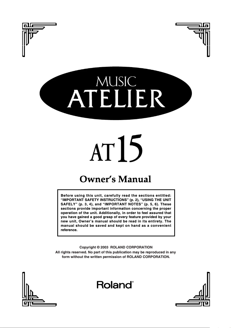 Page 1 de la notice Manuel utilisateur Roland Music Atelier AT15