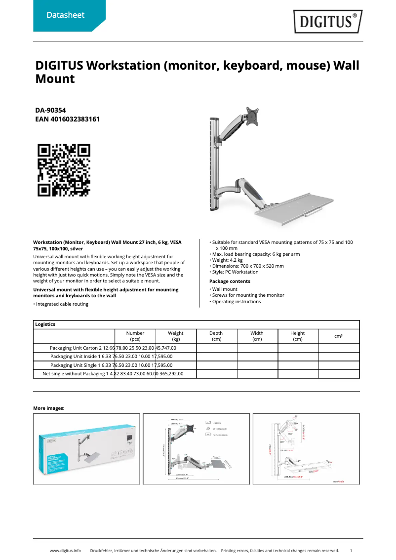 Page 1 de la notice Fiche technique Digitus DA-90354
