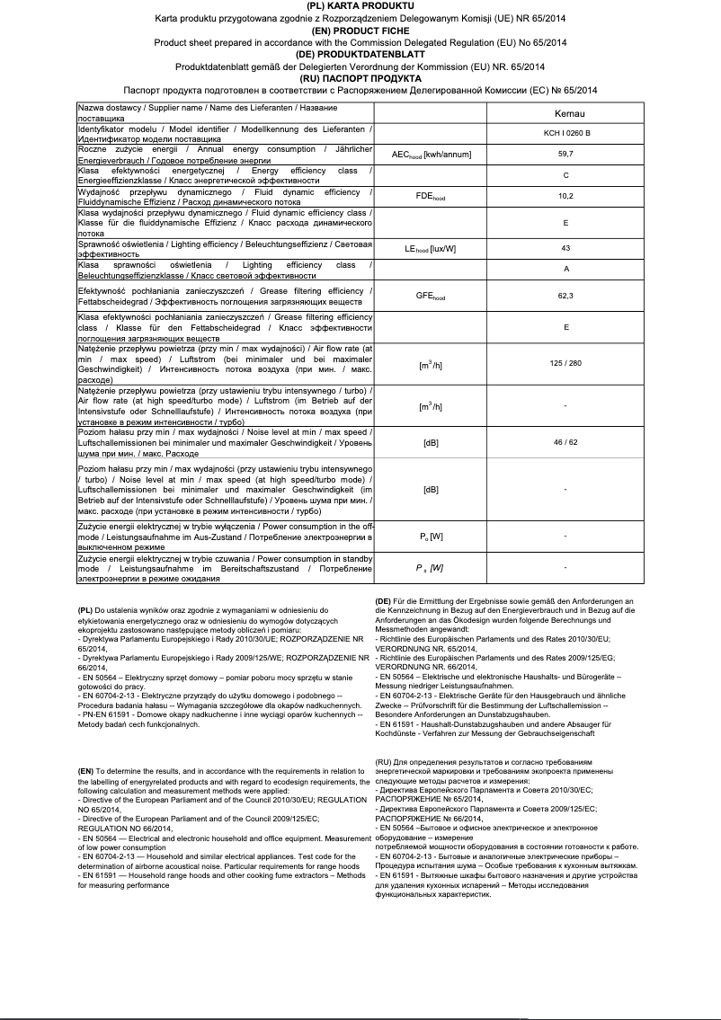 Page 1 de la notice Fiche technique Kernau KCH I 0260 B