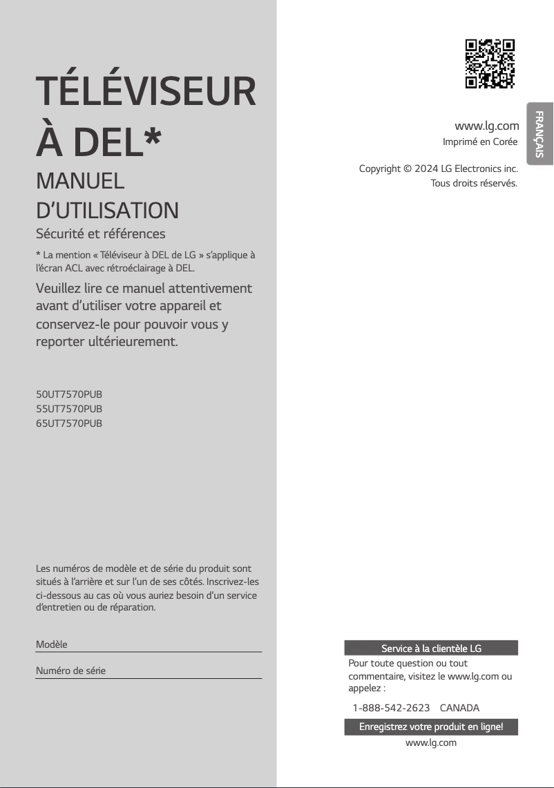 Image de la première page du manuel de l'appareil 65UT7570PUB