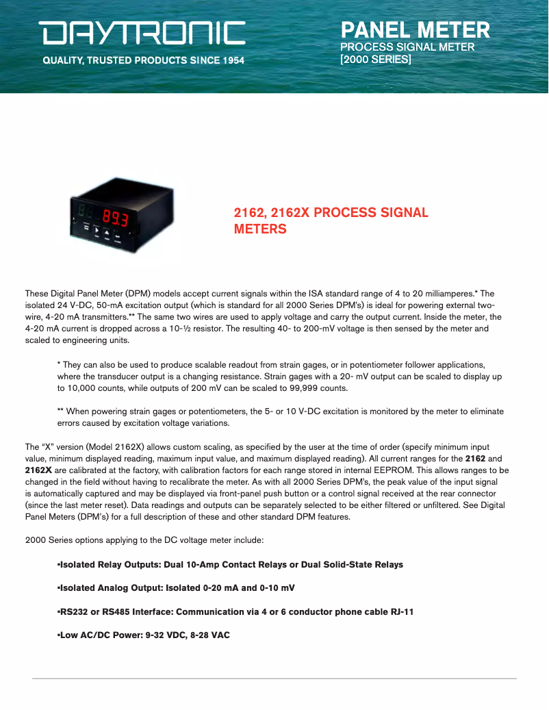 Página 1 del manual Ficha técnica Daytronic 2162X