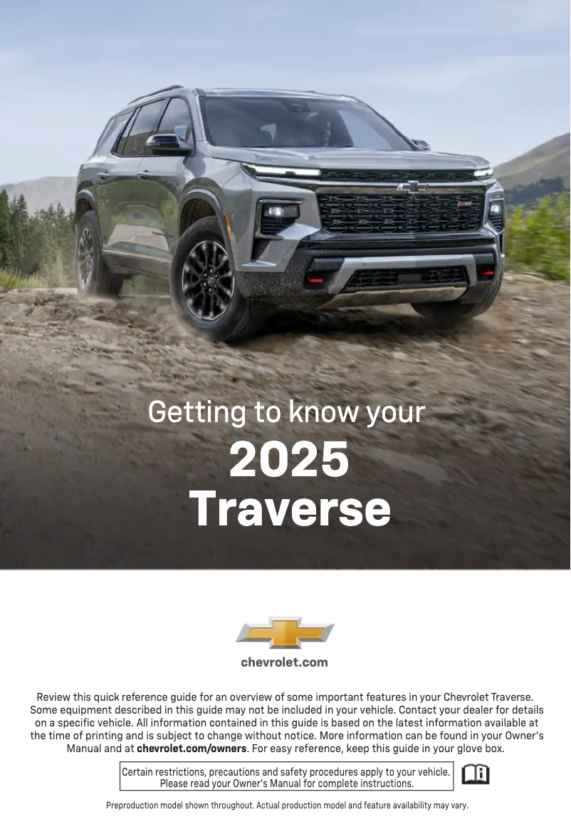 Page 1 de la notice Guide de démarrage rapide Chevrolet Traverse (2025)