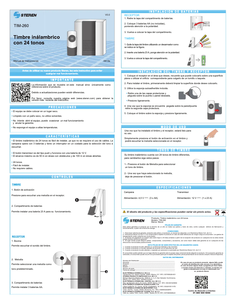 Page n°1 - Manuel utilisateur Steren TIM-260