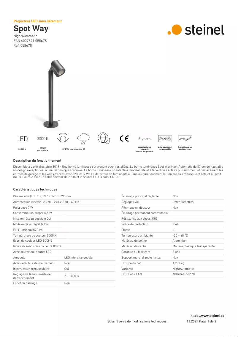 Image de la première page du manuel de l'appareil Spot Way