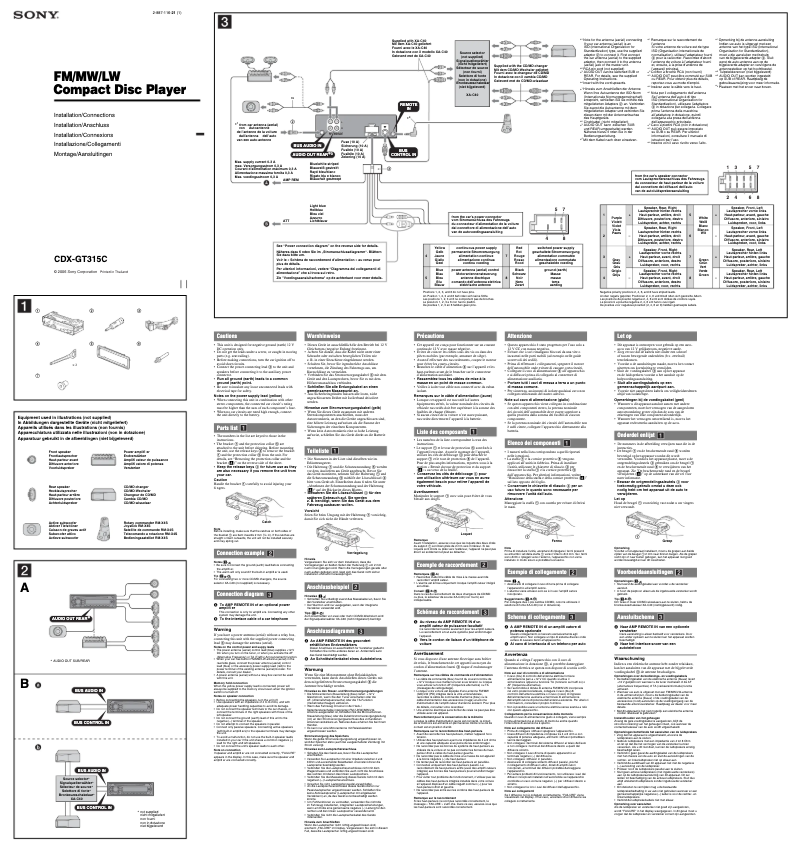 Page 1 de la notice Guide d'installation Sony CDX-GT315C