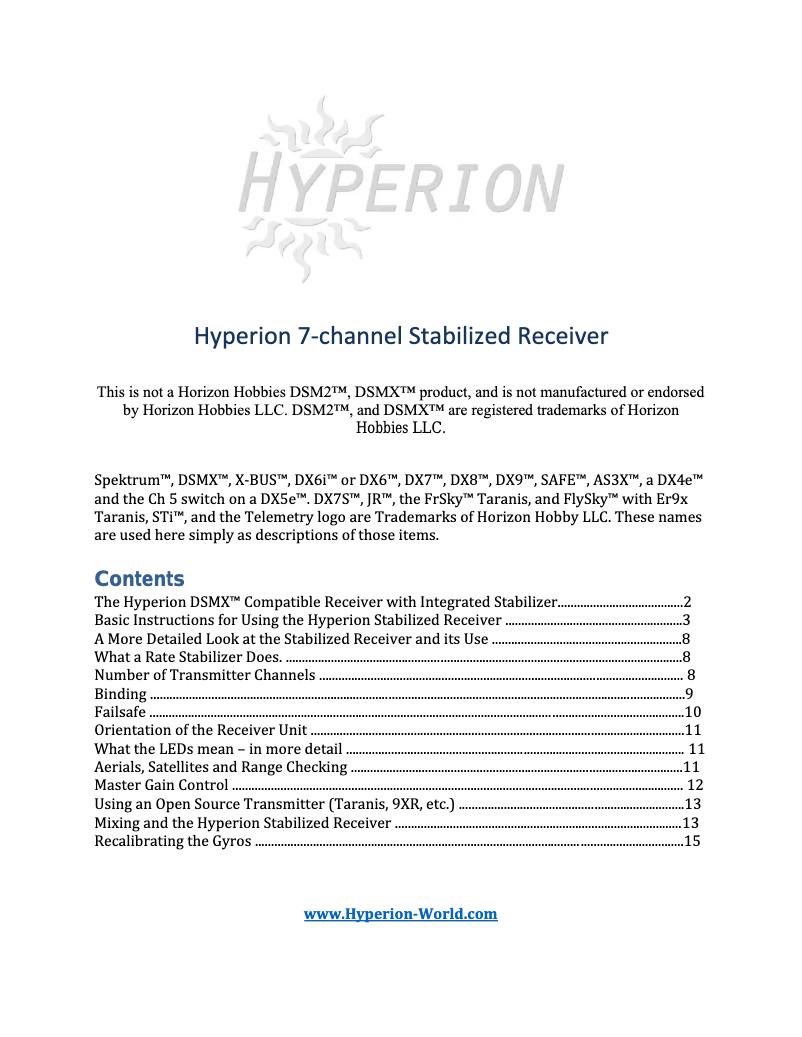 Page 1 de la notice Manuel utilisateur Hyperion HP-DSMX7RXSTAB