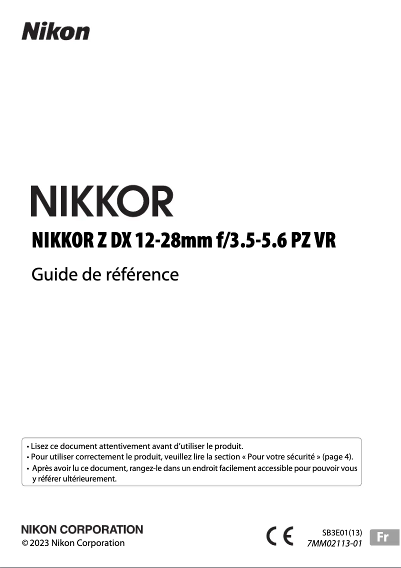 Page n°1 - Manuel utilisateur Nikon NIKKOR Z DX 12-28mm f/3.5-5.6 PZ VR