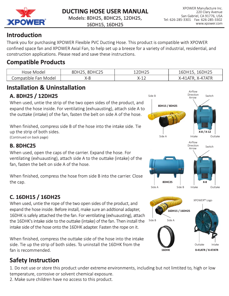 Page 1 of the manual User Manual XPower 8DH25