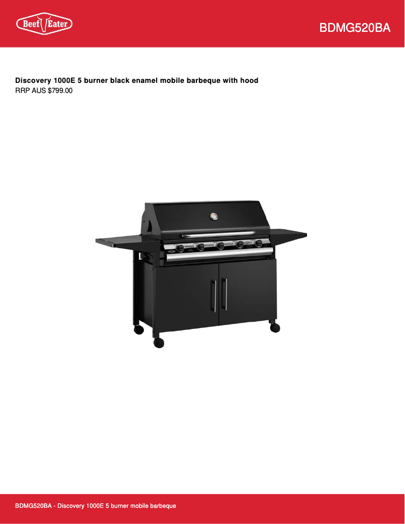 Page 1 de la notice Fiche technique BeefEater BDMG520BA