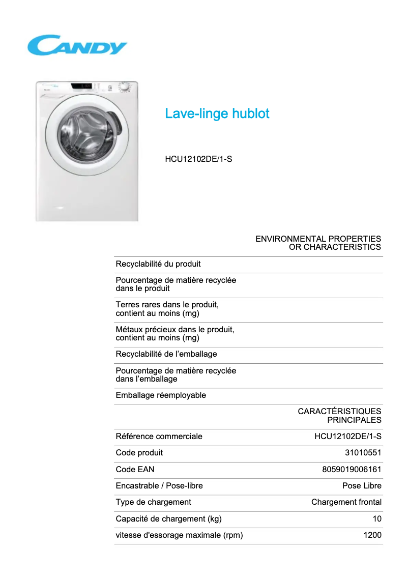 Image de la première page du manuel de l'appareil HCU12102DE/1-S