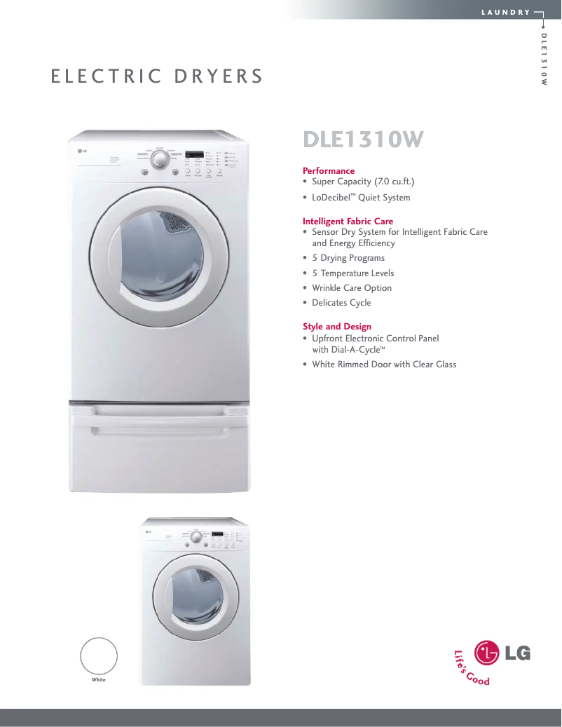 Page n°1 - Fiche technique LG DLE1310W