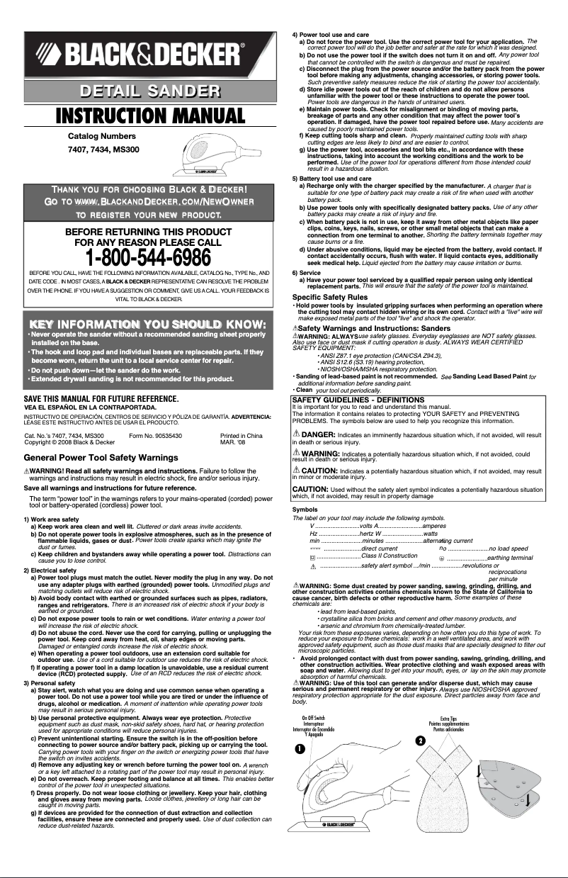 Page 1 de la notice Manuel utilisateur Black & Decker 7434