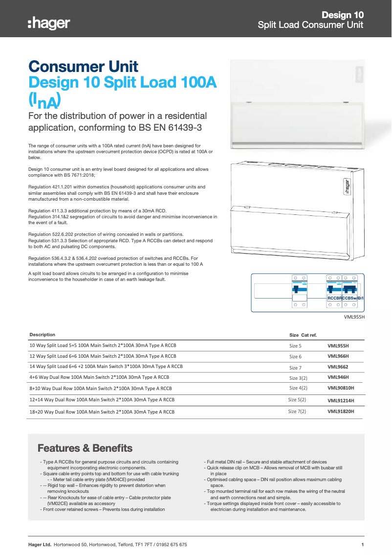 Page n°1 - Fiche technique Hager VML955H