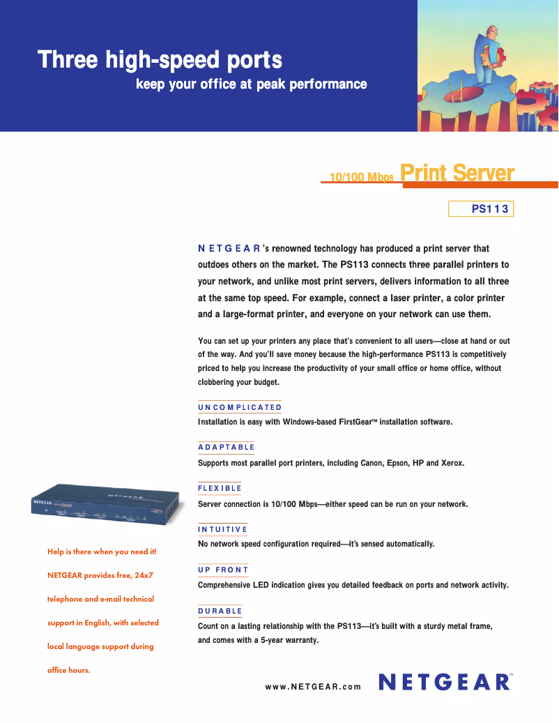 Page n°1 - Fiche technique Netgear PS113