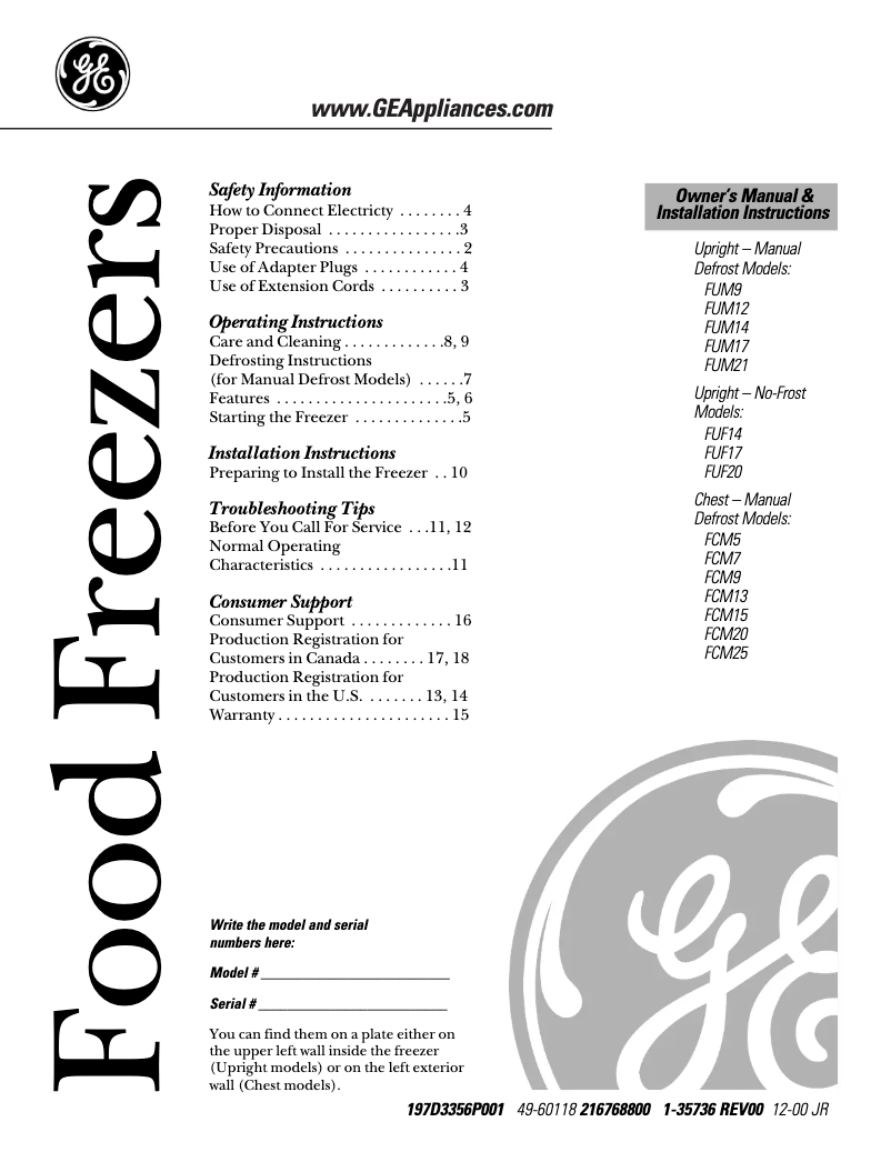 Página 1 del manual Manual de uso y mantenimiento GE FUM5SARWH