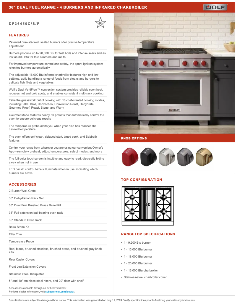 Page 1 de la notice Manuel utilisateur Wolf DF36450P