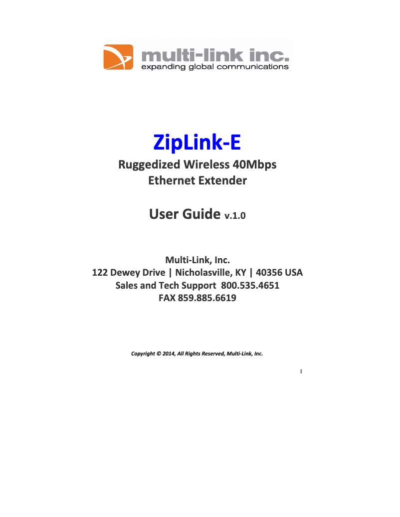 Page n°1 - Manuel utilisateur Multi-link ZipLink-Xtreme