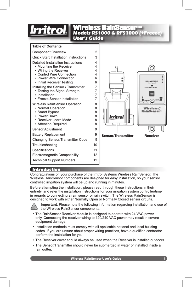 Page n°1 - Manuel utilisateur Irritrol RFS1000