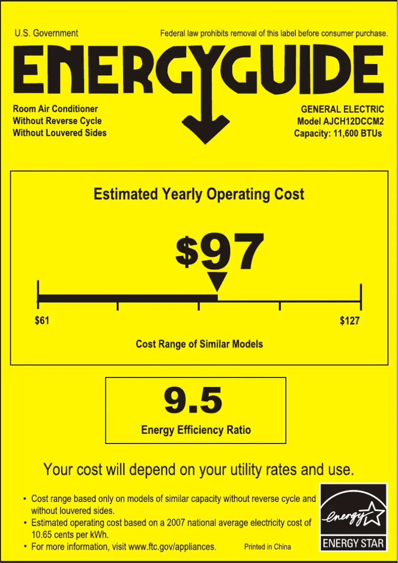 Page n°1 - Label énergétique GE AJCH12DCC