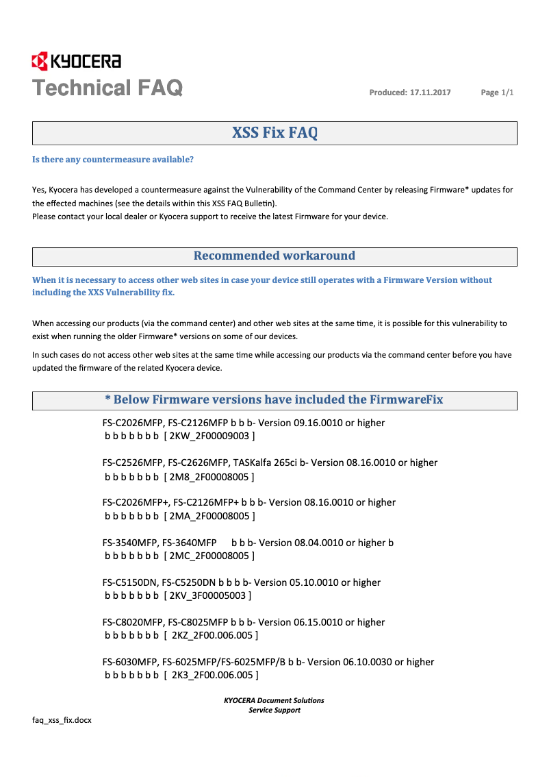 Page 1 de la notice FAQ Kyocera ECOSYS P3045dn