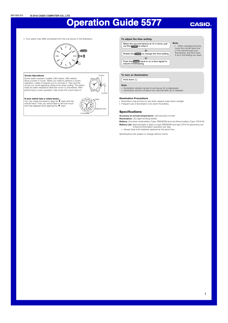 Page 1 de la notice Manuel utilisateur Casio Collection MWC-100H-7AVEF