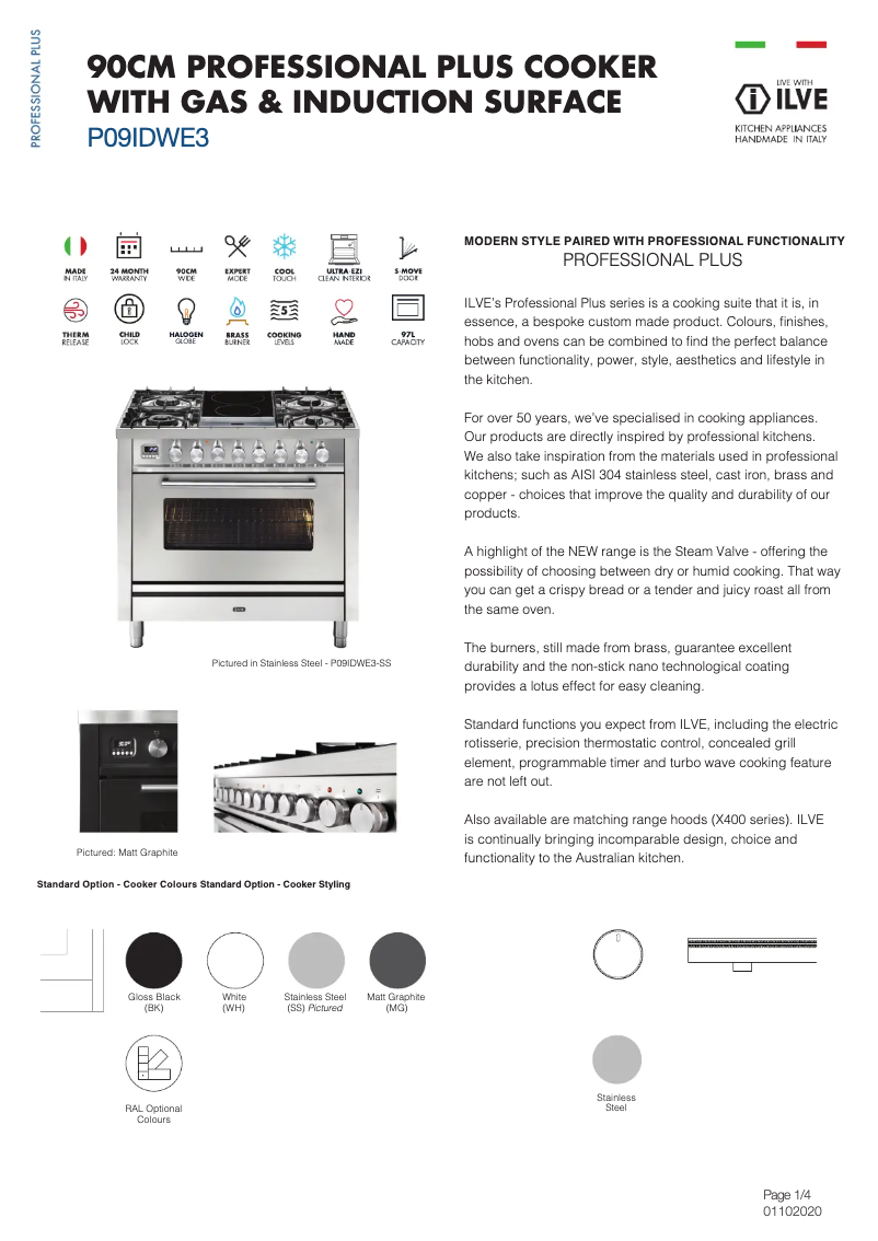 Page n°1 - Fiche technique Ilve P09IDWE3WH