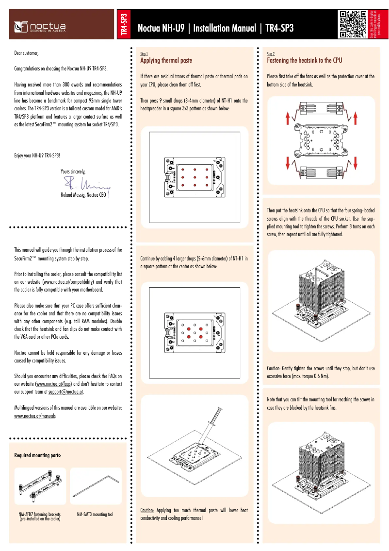 Page 1 de la notice Manuel utilisateur Noctua NH-U9 TR4-SP3