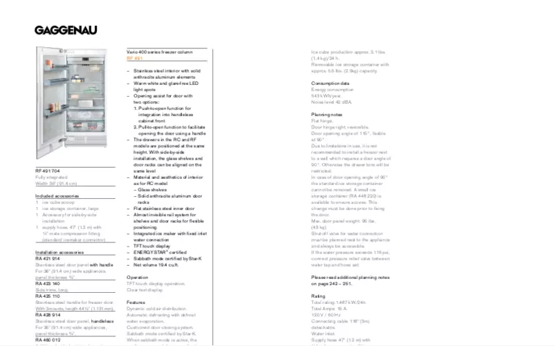 Page n°1 - Fiche technique Gaggenau RF491704