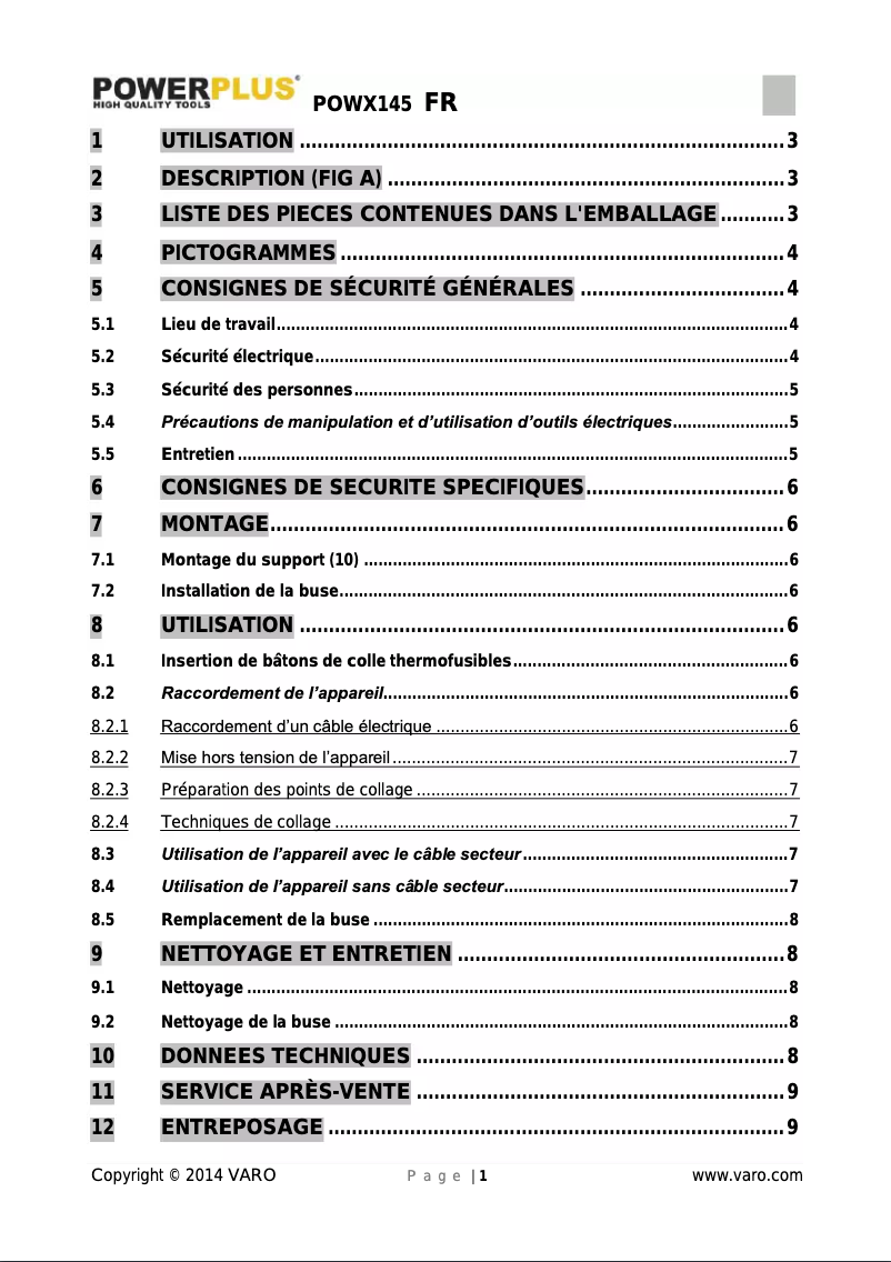 Image de la première page du manuel de l'appareil POWX145
