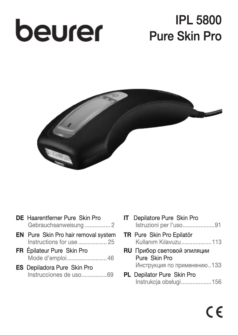Page 1 de la notice Manuel utilisateur Beurer Pure Skin Pro IPL 5800