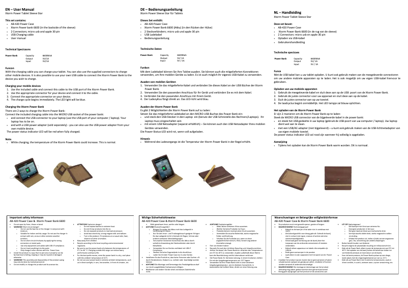 Page n°1 - Manuel utilisateur Xtorm AB420