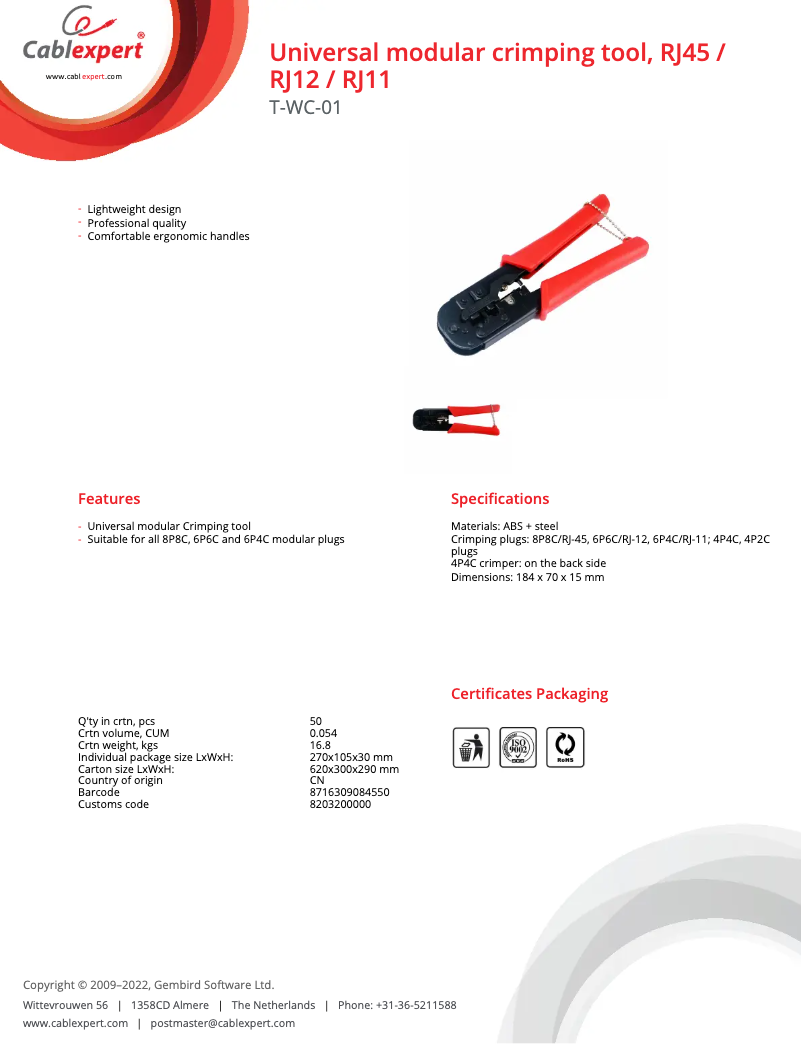 Page n°1 - Manuel utilisateur Gembird T-WC-01