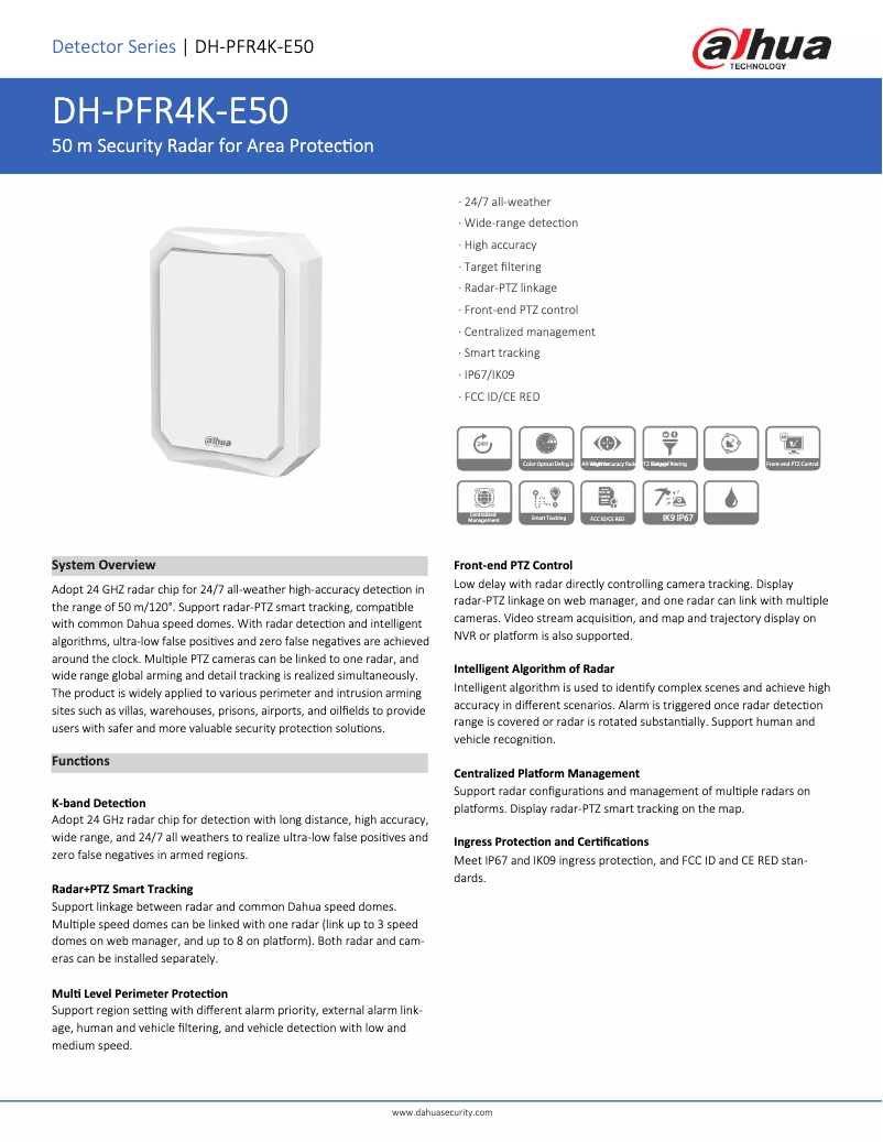 Page 1 de la notice Fiche technique Dahua Technology PFR4K-E50