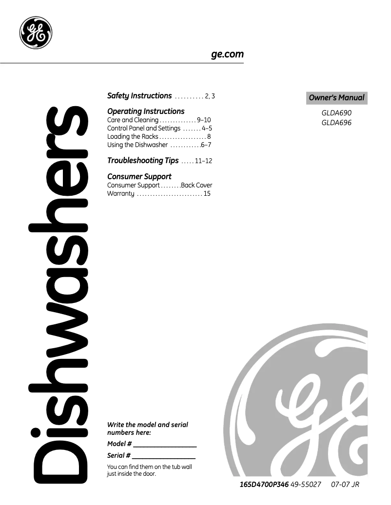 Page 1 de la notice Manuel d'utilisation et d'entretien GE GLDA690MBB
