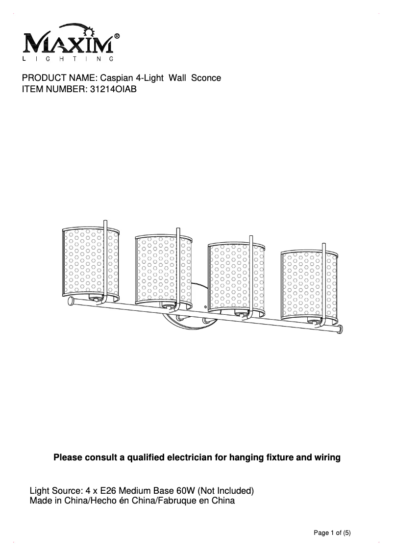 Page n°1 - Manuel utilisateur Maxim Caspian 31214OIAB