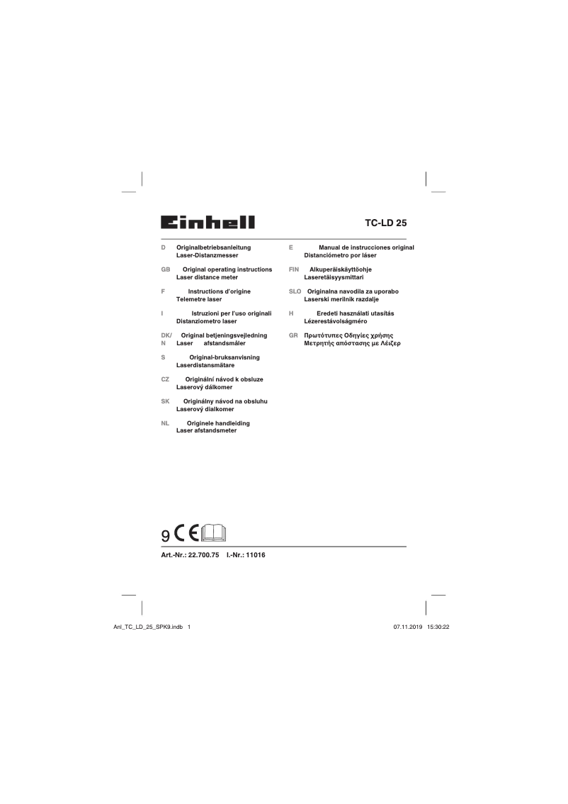 Page n°1 - Manuel utilisateur Einhell TC-LD 25