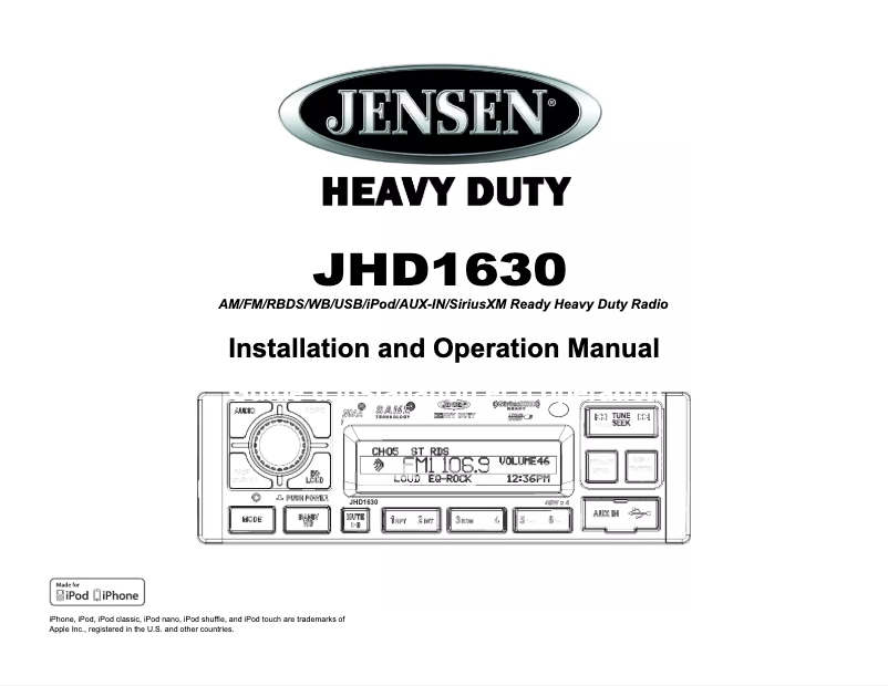 Page n°1 - Manuel utilisateur Jensen JHD1630