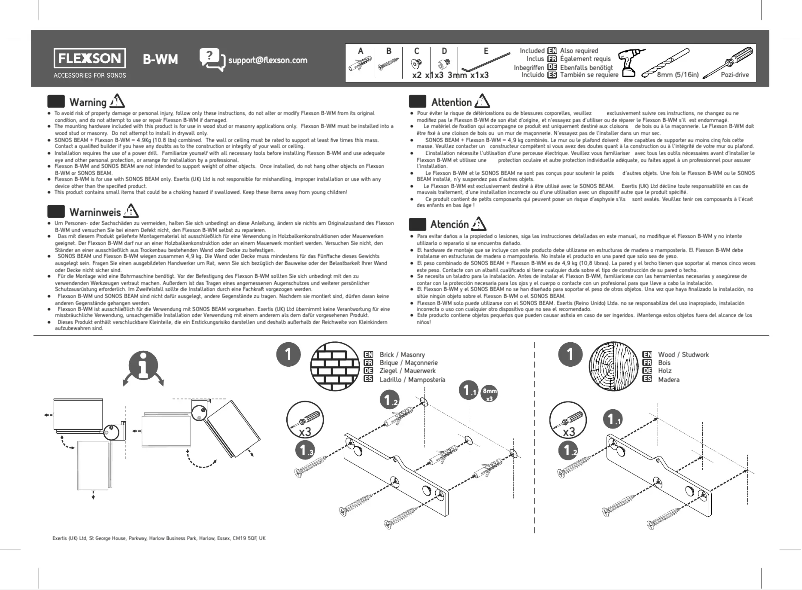 Page 1 de la notice Manuel utilisateur Flexson Sonos Beam B-WM