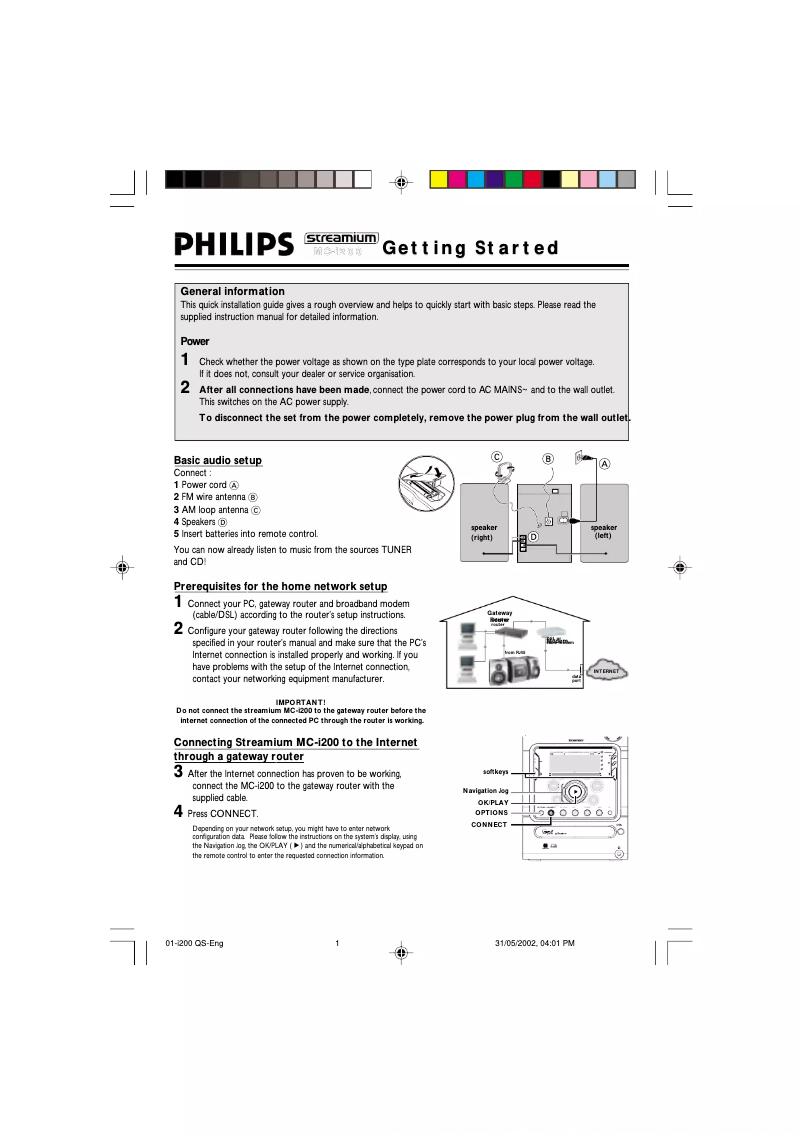 Page n°1 - Guide de démarrage rapide Philips Streamium MC-I200