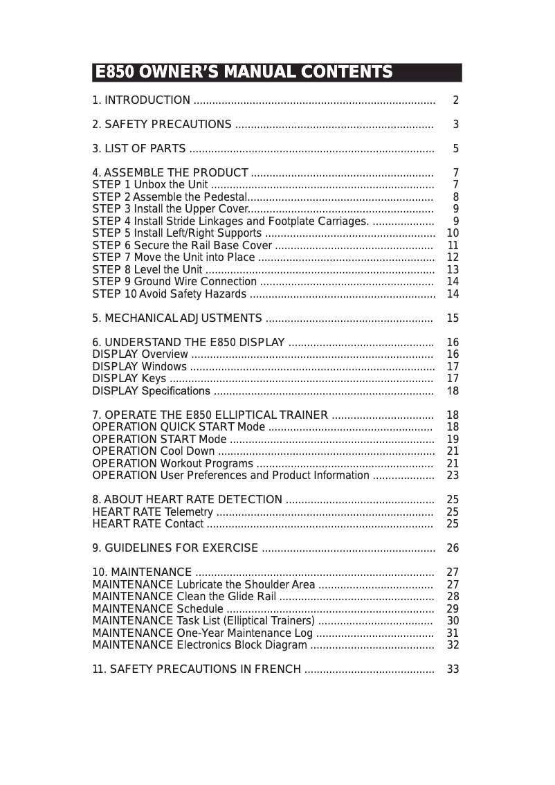 Page 1 de la notice Manuel utilisateur SportsArt E850