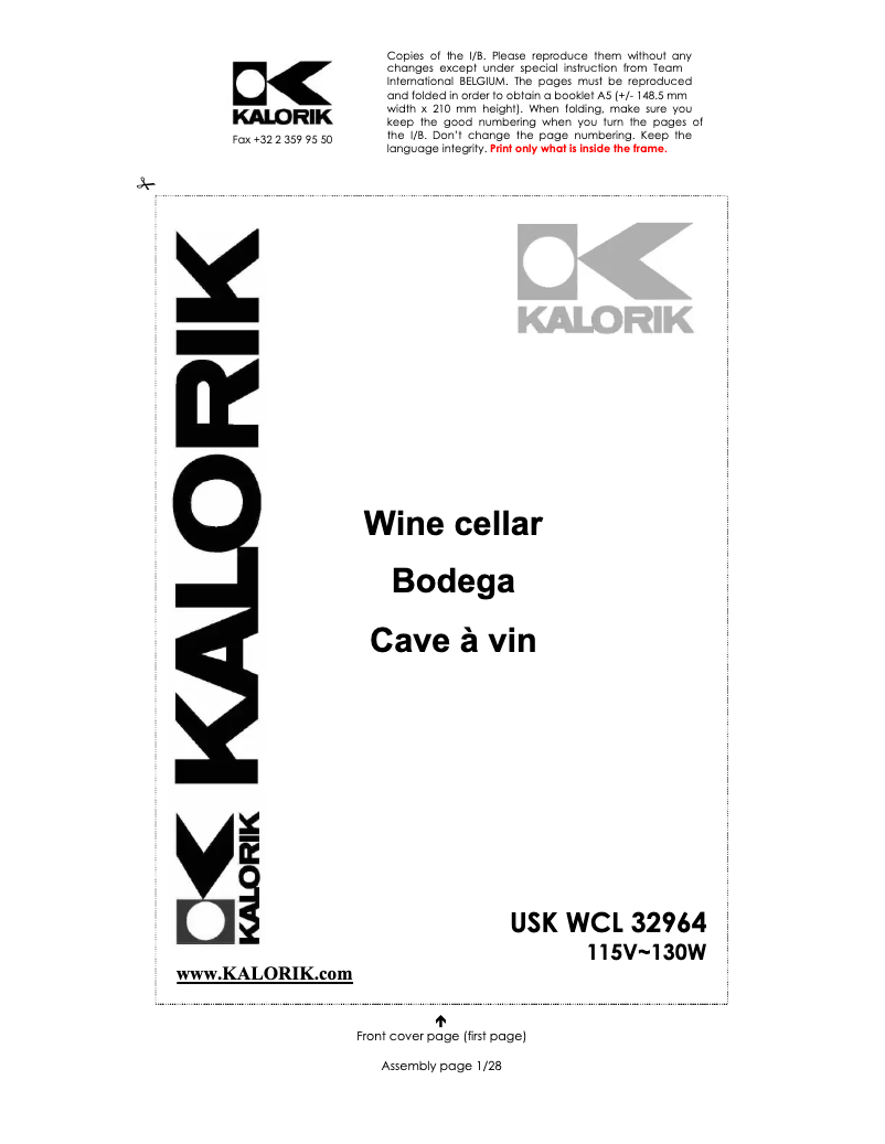 Page 1 de la notice Manuel utilisateur Kalorik WCL-32964