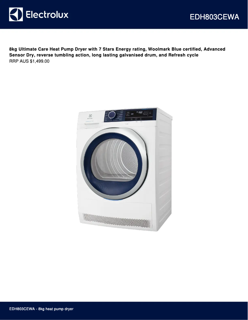 Página 1 del manual Ficha técnica Electrolux EDH803CEWA