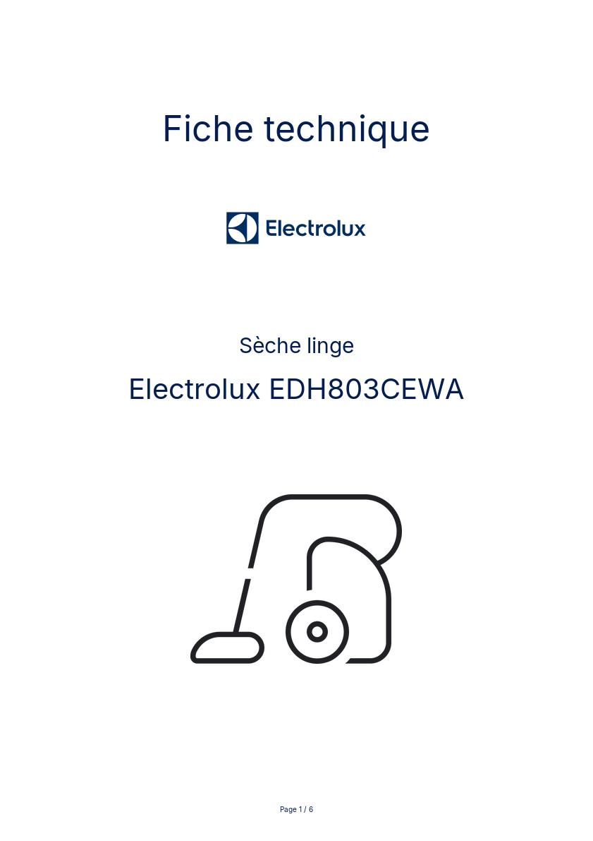 Page n°1 - Fiche technique Electrolux EDH803CEWA