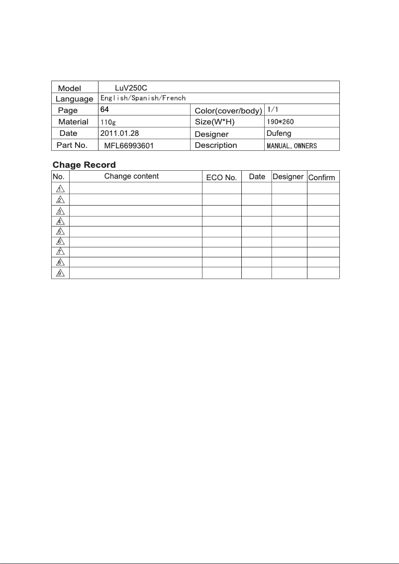Page n°1 - Manuel utilisateur LG LuV250C