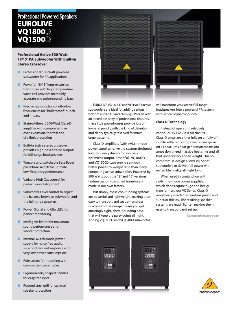 Page n°1 - Brochure Behringer EuroLive VQ1500D