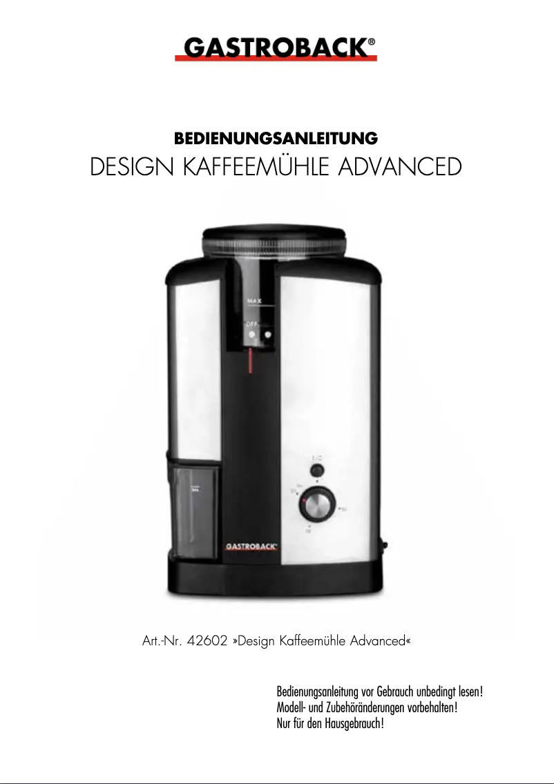 Página 1 del manual Manual de usuario Gastroback Design Coffee Grinder Advanced 42602