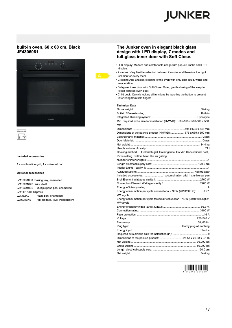 Page n°1 - Fiche technique Junker JF4306061